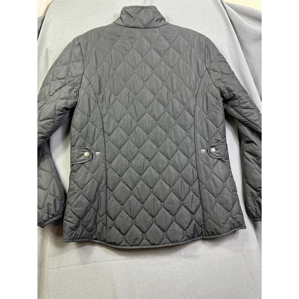 Eddie Bauer Women Black Diamond Quilted Full Zip Jacket Coat Mock Neck Pockets L